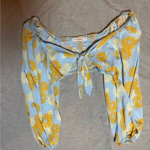 Free People Blue and Yellow Floral Blouse
